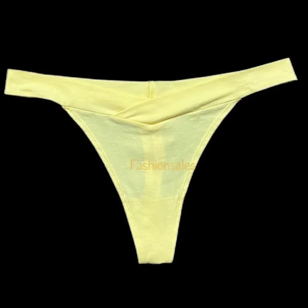 Victorias Secret Pink Soft Cotton Thong Panty Script Logo Yellow